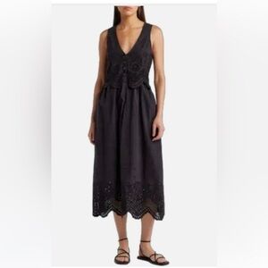 Rachel Zoe Black Midi Eyelet-Hem Skirt